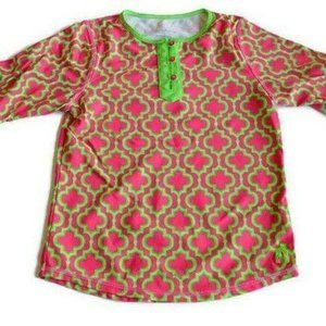 Cabana Life Pink Green Girls 10 Swim Shirt Rash Guard Button Front Short Sleeve